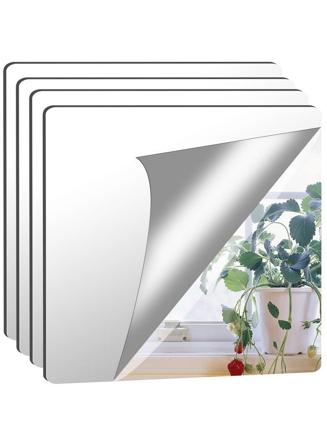JUNEBRUSHS JUNEBRUSHS 4 Pack Self Adhesive Acrylic Mirror, 12X 12 Inch Mirror Tiles,Flexible Plastic Mirror Sheets Wall Stickers,2MM Thick Mirror,Frameless Small Mirror - Image 1