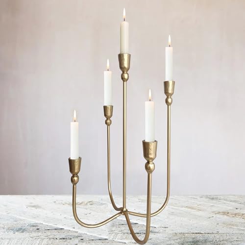 BSTGIFTS Iron Tabletop Candelabra - Decorative Metal Candelabra Candle Holder, 5 French Dinner Candles (Dinner 5 Candles) - Image 1
