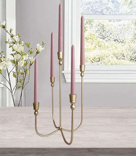 BSTGIFTS Iron Tabletop Candelabra - Decorative Metal Candelabra Candle Holder, 5 French Dinner Candles (Dinner 5 Candles) - Image 4
