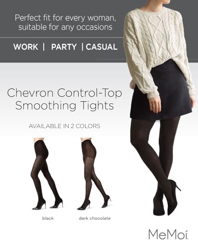 MeMoi Classic Chevron Semi-Opaque Shaper Tights Black Medium/Large - Image 2