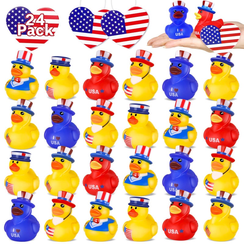 ANGGIKO 24 Pcs Patriotic Rubber Ducks 4th of July Ducks for Jeeps Fourth of July Independence Day Party Favors Memorial Day Decorations Bath Pool Toys Easter Basket Stuffers Birthday Party Favors - Image 2