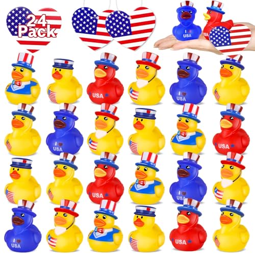 ANGGIKO 24 Pcs Patriotic Rubber Ducks 4th of July Ducks for Jeeps Fourth of July Independence Day Party Favors Memorial Day Decorations Bath Pool Toys Easter Basket Stuffers Birthday Party Favors - Image 1