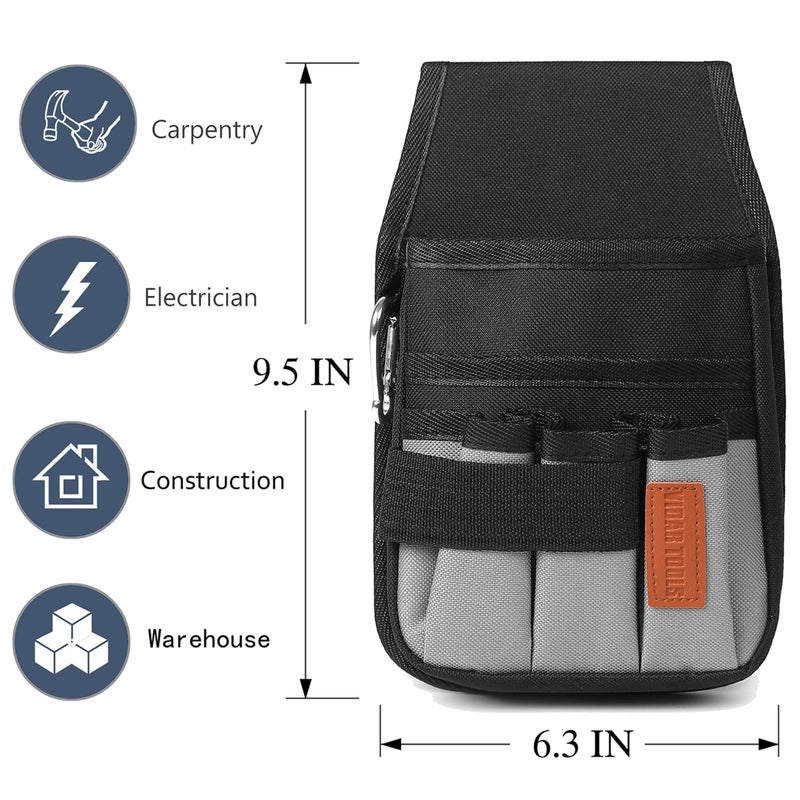 VIDAR TOOLS Small Tool Pouch with Belt Clip,Tool Belt Pouch,Electrician Tool Pouch.5 Pockets and Heavy-Duty Metal Belt Clip Attachment.â€¦ - Image 2