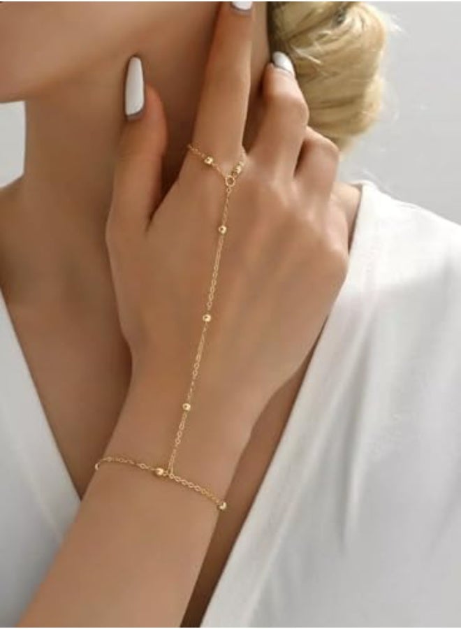 Luxuria Hand Chain Ring: A modern accessory that combines a bracelet and a ring into one piece connected by a thin chain. - Image 1
