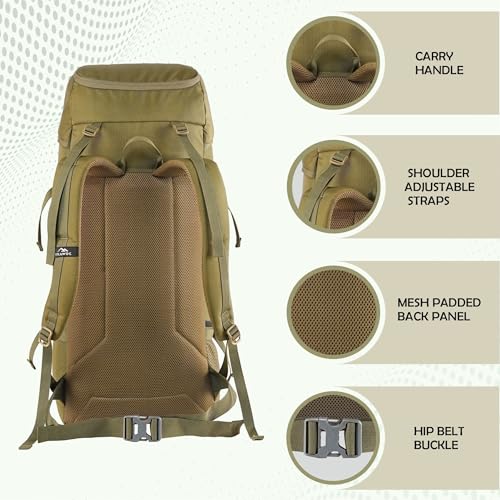 TRAWOC IGNITE 50 Litre Travel Bag Front & Top Open Backpack for Hiking Trekking Camping, Rucksack for Men & Women with Rain Cover and Shoe Compartment SHK020 Flaxen Yellow - Image 3