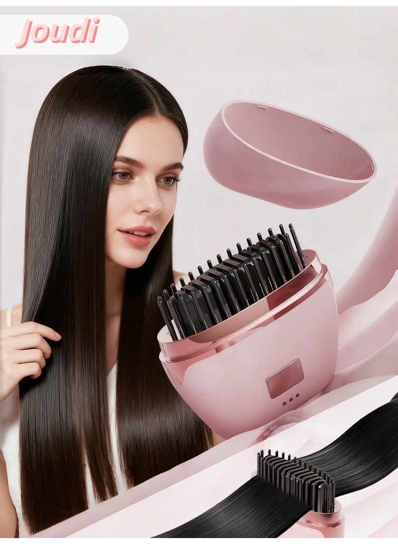 Joudi Portable Mini Hair Straightening Brush Comb Electric No Hair Damage Hot Straightening Comb - Image 1