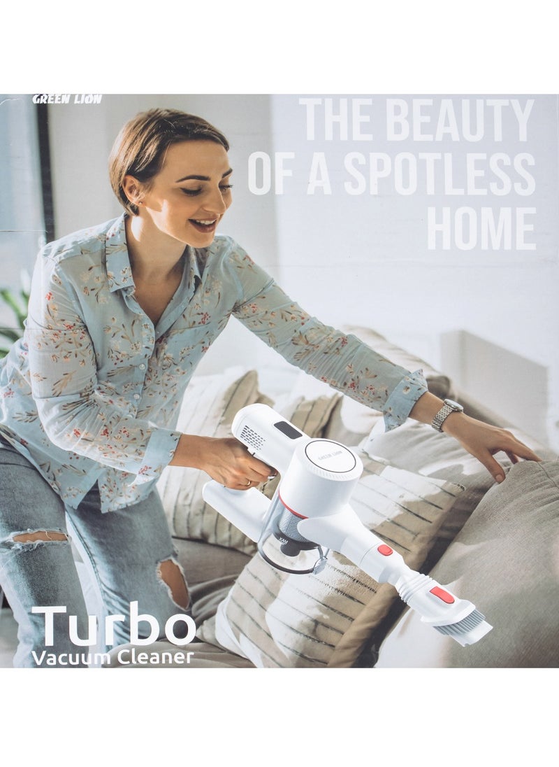 GREEN LION - 130 Watts Turbo Vacumm Cleaner with 0.5 Litre Dust Tank Capacity, 2200mAH Battery Capacity, Motorized Brush, Washable Filter and supports 2 Speed Modes with LED display Green Lion - White - Image 1
