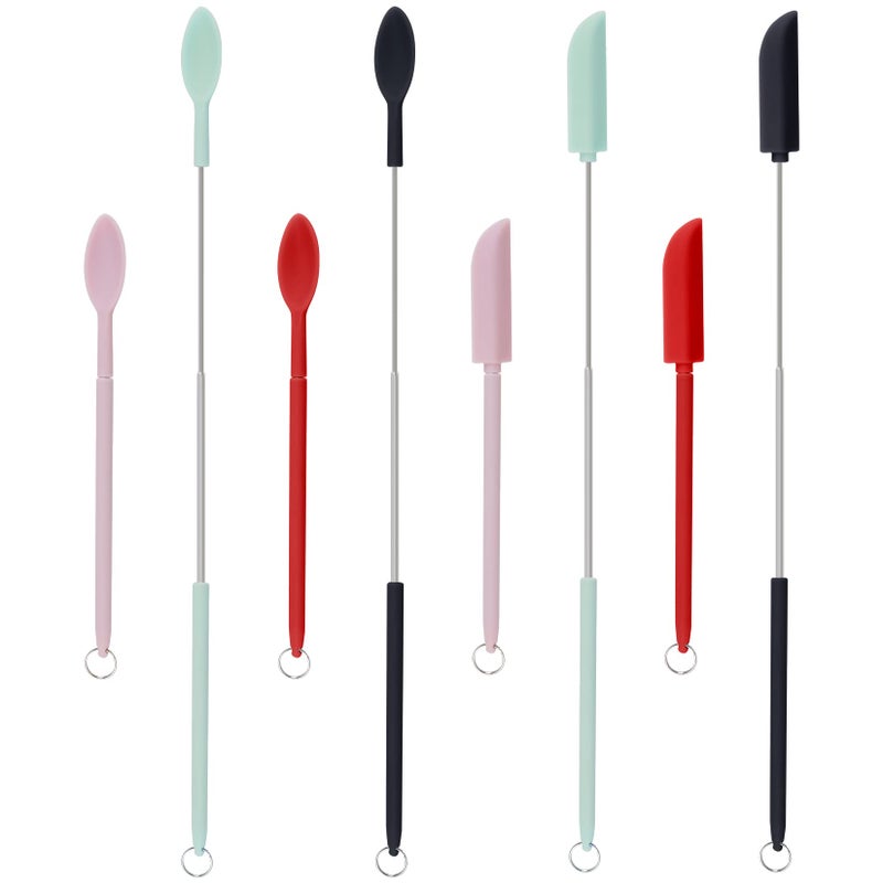 SUMERSHA 8Pcs Mini Silicone Telescopic Spatula and Scooping Spoon Set Tiny Jar Spatula Adjustable Small Spatulas Reusable Handle Scraper for Kitchen Cosmetic  4 Colors - Image 1