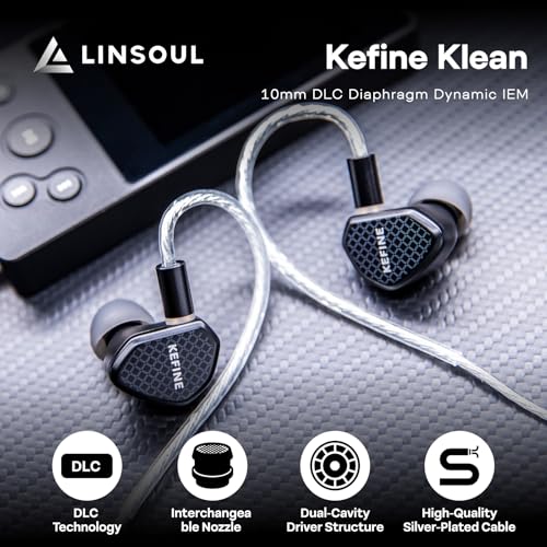 Linsoul Kefine Klean in Ear Monitor,10mm DLC Diaphragm Dynamic Driver HiFi Earphones,Wired Gaming Earbuds,Replaceable Nozzles,Detachable Silver-Plated Cable for Audiophile (No Mic 3.5mm, Black) - Image 2