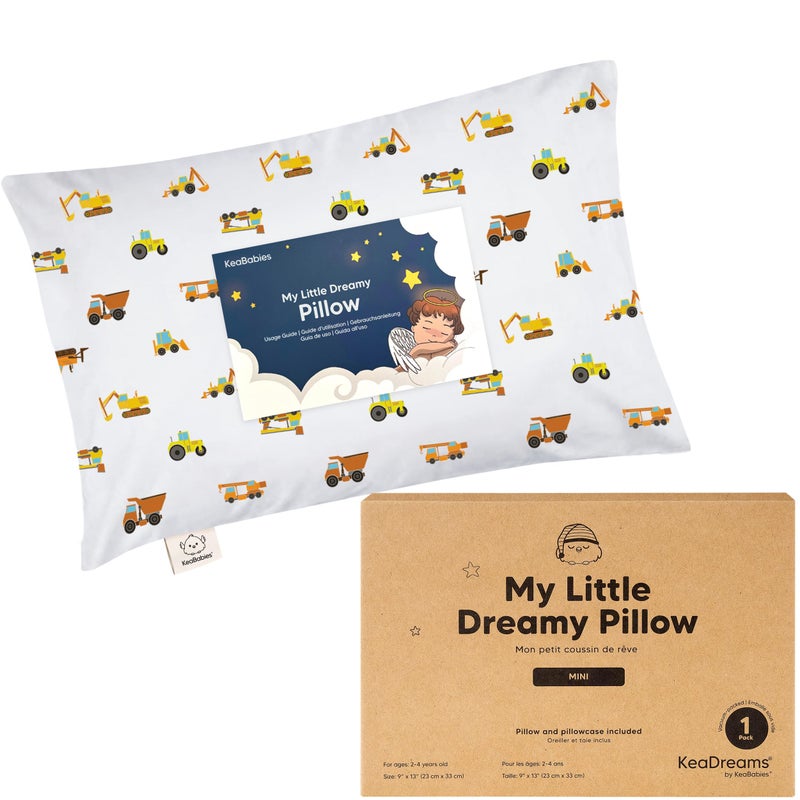 KeaBabies Mini Toddler Pillow with Pillowcase 9x13 My Little Dreamy Travel Kids Pillow for Sleeping Toddler Bed Small Tiny Organic Cotton Pillowcase Soft Breathable Kids 24 Years Old Construction - Image 2