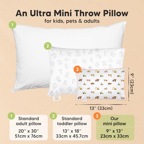 KeaBabies Mini Toddler Pillow with Pillowcase 9x13 My Little Dreamy Travel Kids Pillow for Sleeping Toddler Bed Small Tiny Organic Cotton Pillowcase Soft Breathable Kids 24 Years Old Construction - Image 3