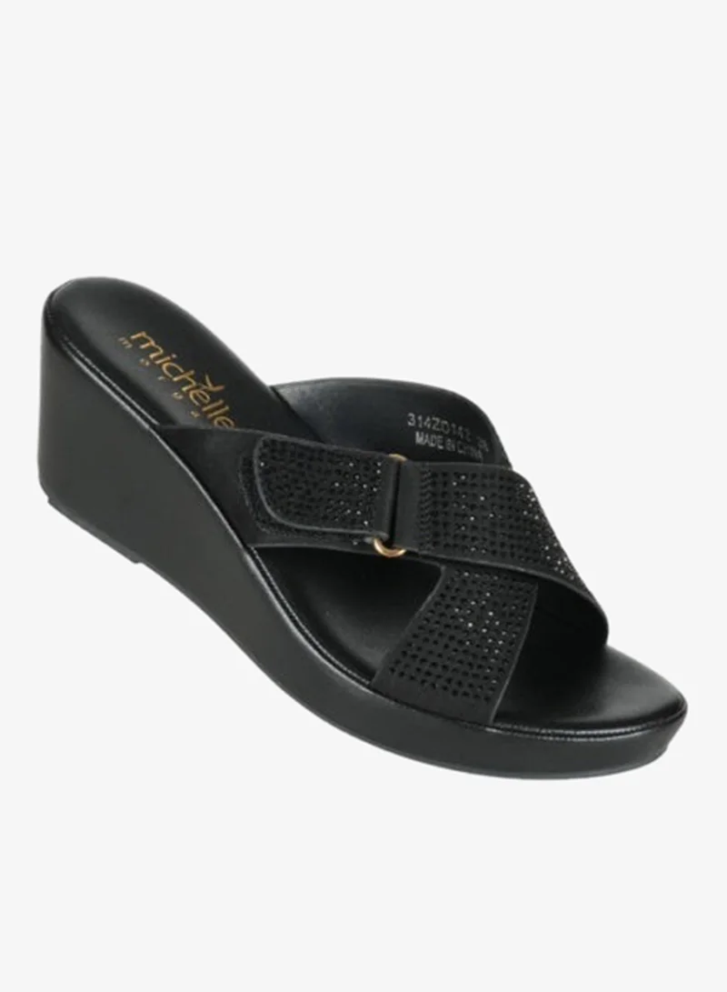 ميشيل مورجان صندل نسائي ميشيل مورغان بكعب إسفين أسود