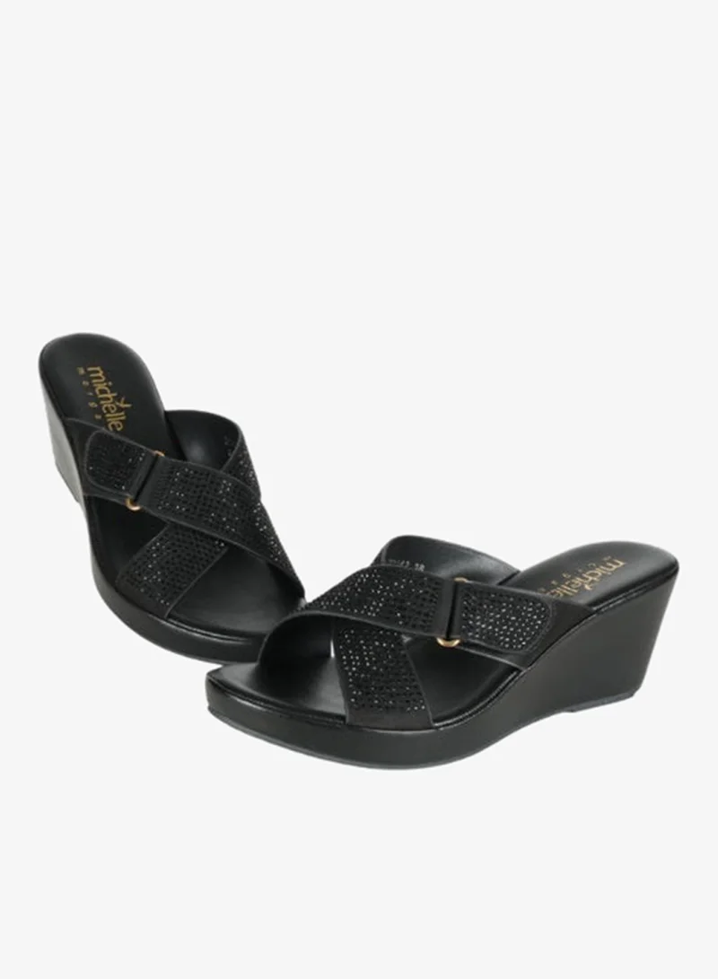 Michelle Morgan Black 092-3000 Michelle Morgan Ladies Wedge Sandals 314ZD142 Black for Women | Best Price UAE