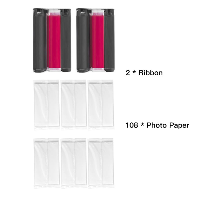 HPRT Photo Printer Supplies Set 2pcs Color Ink Cartridge & 108 Sheets Photo Paper 4x6 Inch Compatible with CP4000L Portable Color Photo Printer - Image 2