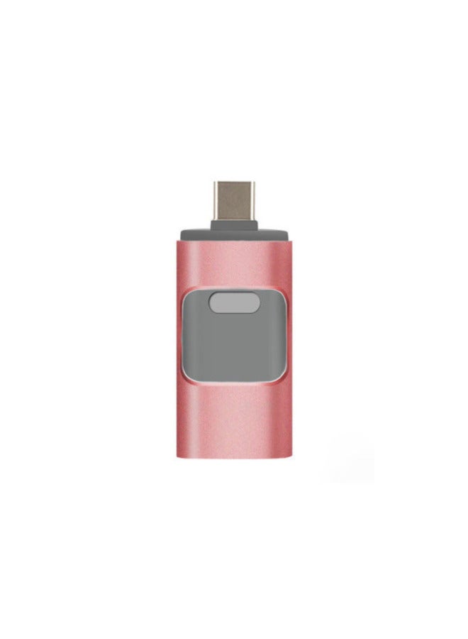 Multi-function Four-in-one USB Flash Drive Is Suitable For Apple Type C Android Full Capacity 128g High-speed Mobile Phone USB Flash Drive-Color:rose Gold (large Window)-Capacity:nesting  - Image 1