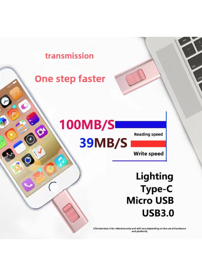 Multi-function Four-in-one USB Flash Drive Is Suitable For Apple Type C Android Full Capacity 128g High-speed Mobile Phone USB Flash Drive-Color:rose Gold (large Window)-Capacity:nesting  - Image 4