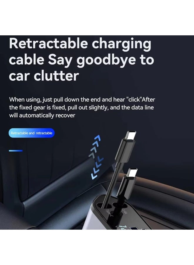 شاحن سيارة سريع متعدد الوظائف مع شاشة LED | شاحن سيارة 4 في 1 فائق السرعة | مزوّد بسلكين قابلين للسحب (Type-C) | شاحن هاتف محمول محمول متوافق مع iPhone 16 - Image 3