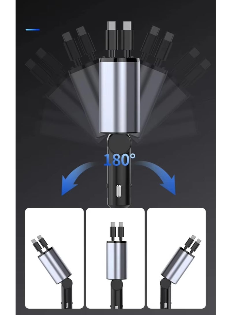 شاحن سيارة سريع متعدد الوظائف مع شاشة LED | شاحن سيارة 4 في 1 فائق السرعة | مزوّد بسلكين قابلين للسحب (Type-C) | شاحن هاتف محمول محمول متوافق مع iPhone 16 - Image 4