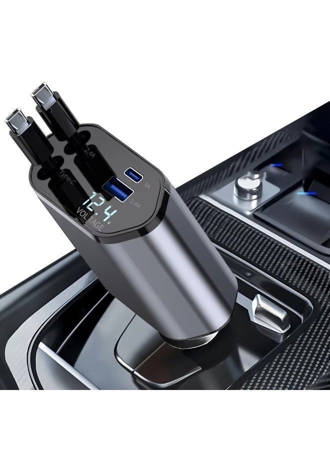 120W 4-in-1 USB-C Car Charger | PD Fast Charging Car Adapter with Retractable Type-C Cable | Dual USB Ports | Universal Car Charger for iPhone 17/16/15/14/13/12 Pro Max, iPad, Pixel & More - Image 2