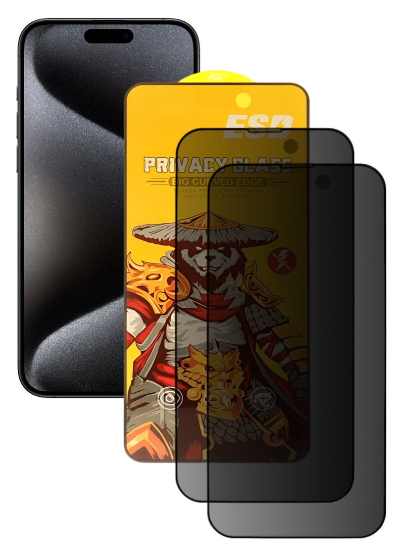 ESD 2 Pieces Tempered Dustproof Privacy Glass Screen Protector Compatible For iPhone 15 Pro Max - Image 1