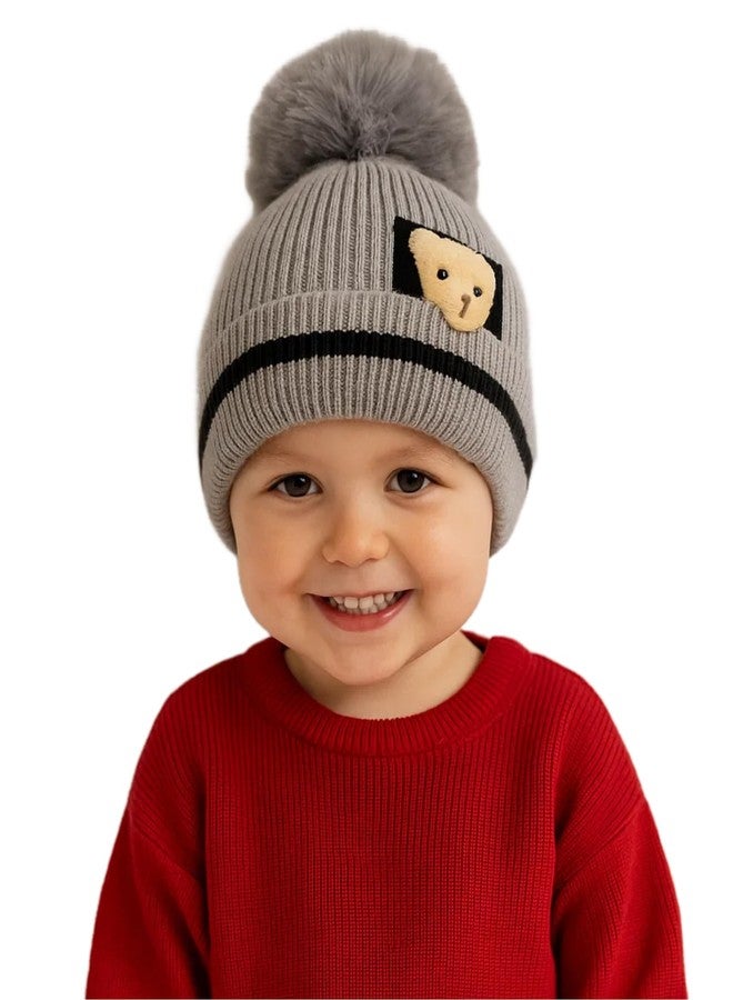 Fashiol Kids Winter Beanie Hat with Pom-Pom, Cozy Knit Ribbed Cap with Cute Bear Design for Toddlers and Children (in, Age, 5 Years, 6 Years, Multicolor) - Image 4