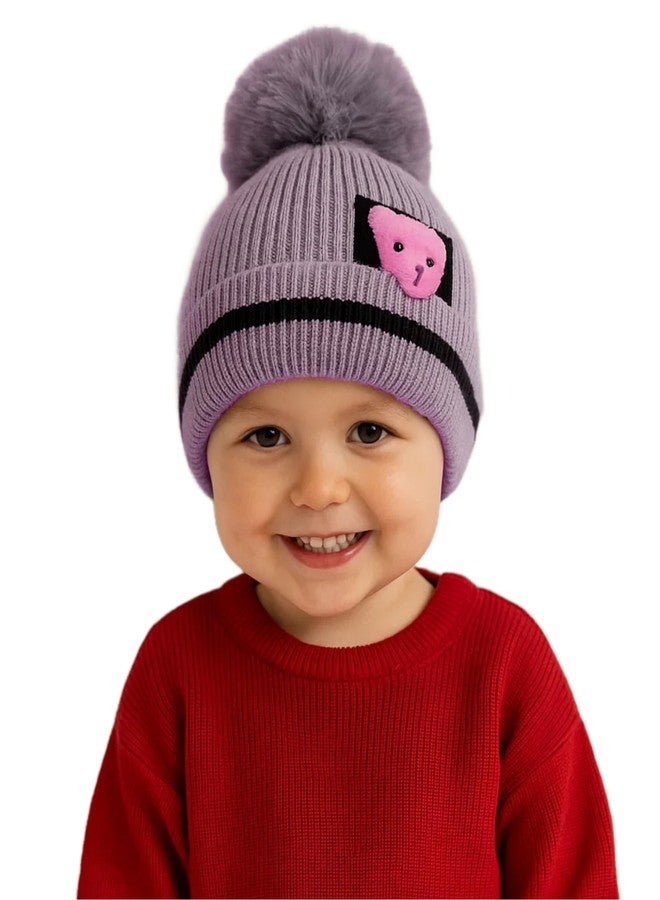 Fashiol Kids Winter Beanie Hat with Pom-Pom, Cozy Knit Ribbed Cap with Cute Bear Design for Toddlers and Children (in, Age, 5 Years, 6 Years, Multicolor) - Image 1