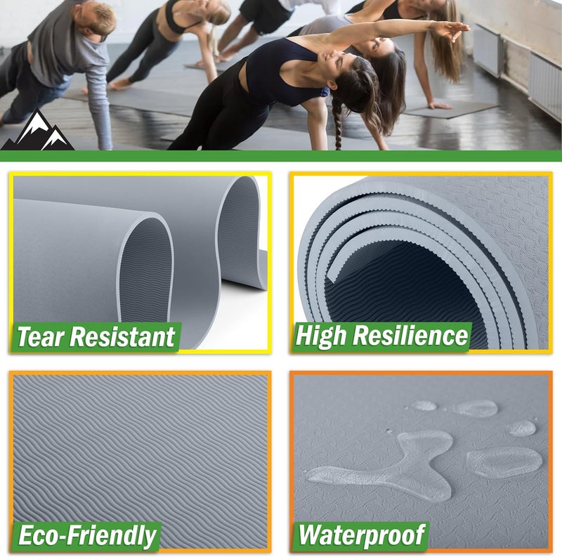 Wakeman Large Yoga Mat - 6’x4’ Wide Exercise Mat - 8mm Thick Waterproof Non-Slip Workout Mat - Gym Flooring for Home Gym Studio Workouts, Pilates, Stretching and Meditation - Fitness Mat by - Image 2