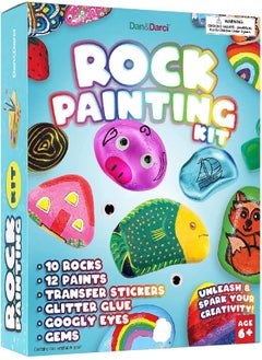 Dan&Darci Rock Painting Kit for Kids - Arts and Crafts for Girls & Boys Ages 6-12 - Craft Kits Art Set - Supplies for Painting Rocks - Best Tween Paint Gift Ideas for Kids Activities Age 6 7 8 9 10