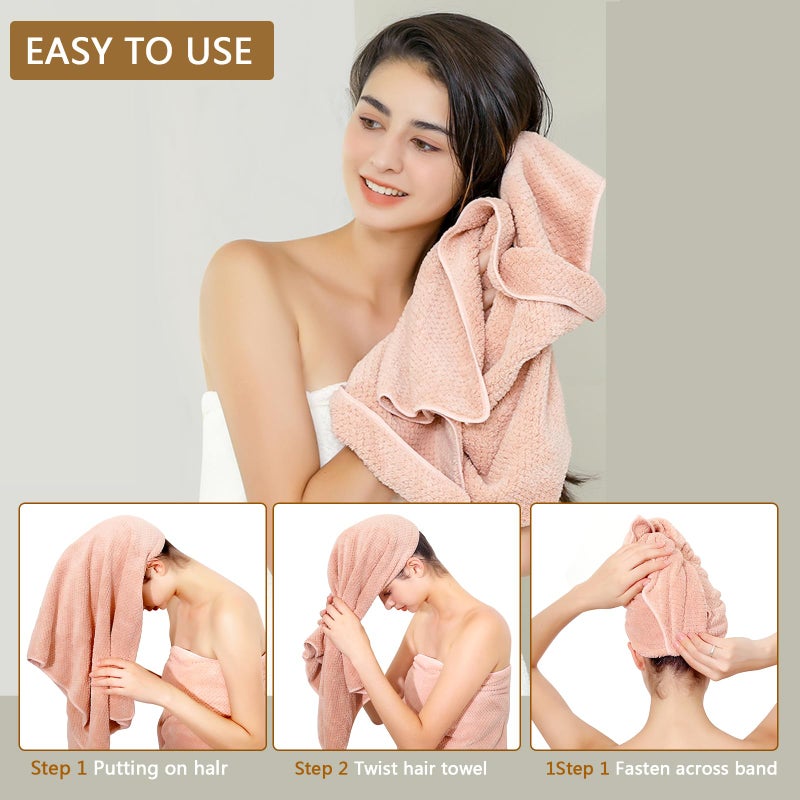 Laojbaba Laojbaba Microfiber Hair Towel Quick Dry Hair Towel Hair Drying Towels Suitable for All Kinds of Hair Ultra Absorbent Long and Thick Hair 20X40inch Lotus Root Pink (1pcs)  - Image 5