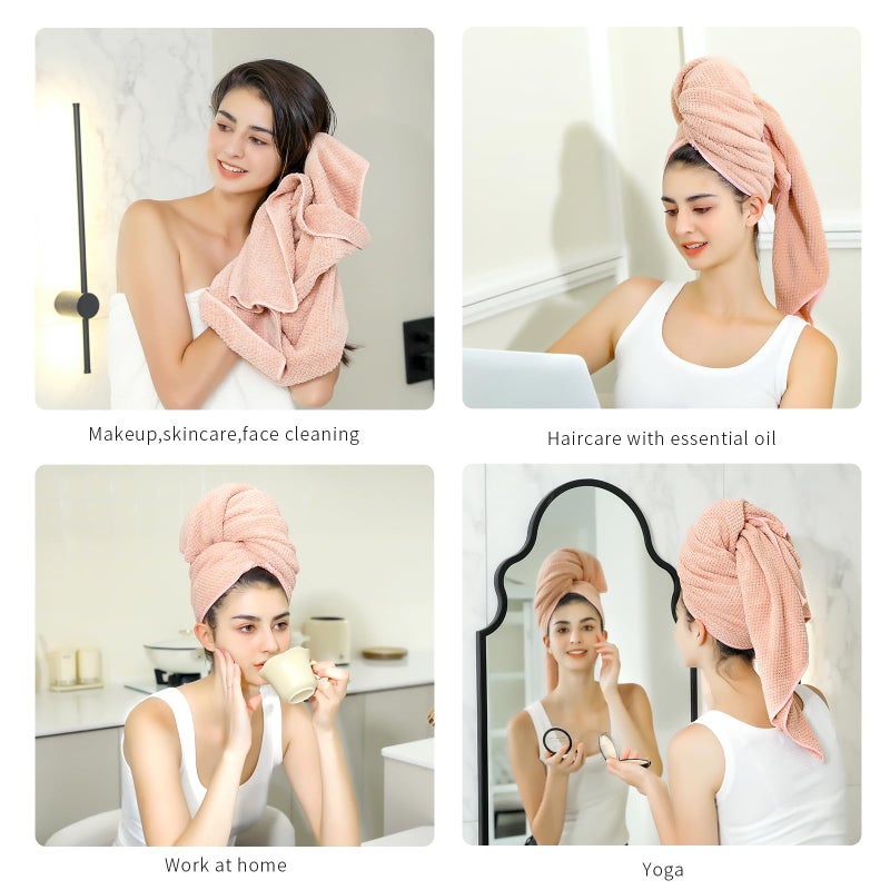Laojbaba Laojbaba Microfiber Hair Towel Quick Dry Hair Towel Hair Drying Towels Suitable for All Kinds of Hair Ultra Absorbent Long and Thick Hair 20X40inch Lotus Root Pink (1pcs)  - Image 3