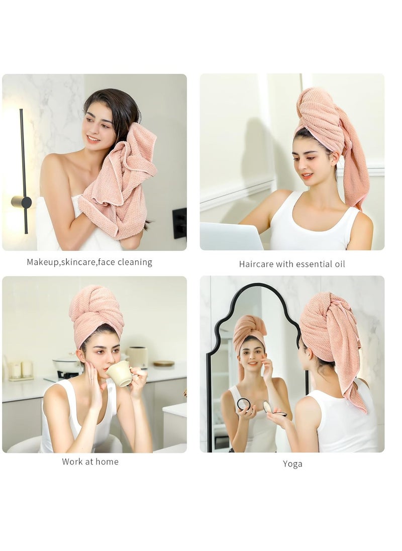Laojbaba - Microfiber Hair Towel Quick Dry Hair Towel Hair Drying Towels Suitable for All Kinds of Hair Ultra Absorbent Long and Thick Hair 20X40inch Lotus Root Pink (1pcs) - Image 1