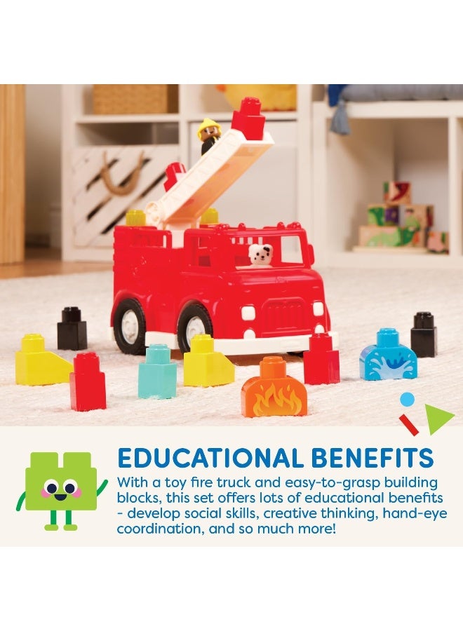 Toy Fire Truck, 16Pc Construction Set, 2 Figures And Blocks, Loc-Bloc Fire Engine And Build On Vehicle Toy, Pre School Toys, Best Gift For Babies And Toddlers