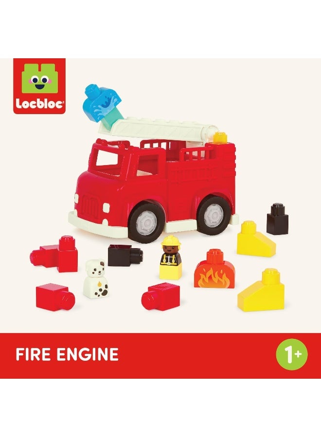 Toy Fire Truck, 16Pc Construction Set, 2 Figures And Blocks, Loc-Bloc Fire Engine And Build On Vehicle Toy, Pre School Toys, Best Gift For Babies And Toddlers