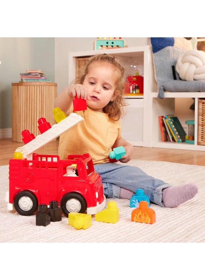 Toy Fire Truck, 16Pc Construction Set, 2 Figures And Blocks, Loc-Bloc Fire Engine And Build On Vehicle Toy, Pre School Toys, Best Gift For Babies And Toddlers