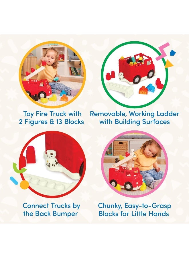 Toy Fire Truck, 16Pc Construction Set, 2 Figures And Blocks, Loc-Bloc Fire Engine And Build On Vehicle Toy, Pre School Toys, Best Gift For Babies And Toddlers