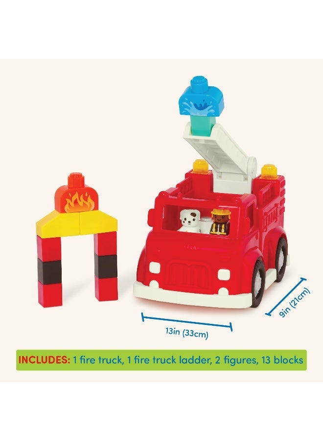 Toy Fire Truck, 16Pc Construction Set, 2 Figures And Blocks, Loc-Bloc Fire Engine And Build On Vehicle Toy, Pre School Toys, Best Gift For Babies And Toddlers