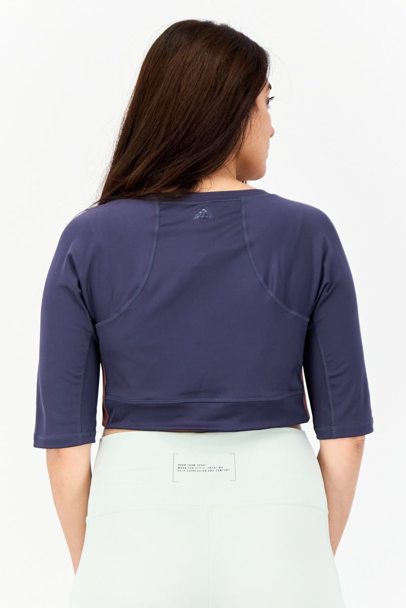 Adidas Women Sportswear Fit Short Sleeve Yoga Top, Shadow Navy - Image 4