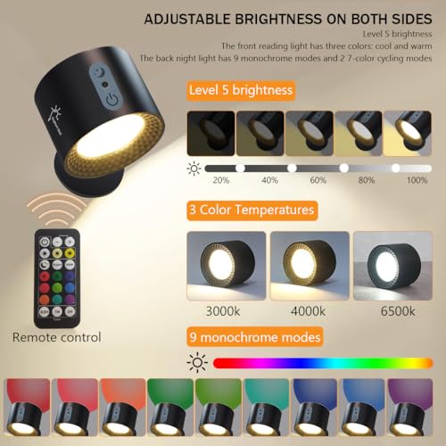 ELEPHANTBOAT® Wall Lights for Home Decoration 360° Rotatable Magnetic Wall Light RGB Night Lamp for Bedroom Wall Rechargeable Lights for Room, Built-in 2000 mAh & Remote Brightness Adjustment - Image 4