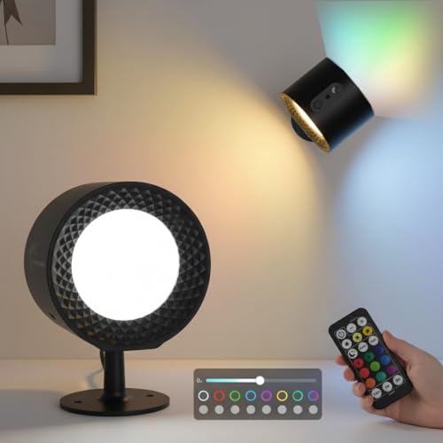 ELEPHANTBOAT® Wall Lights for Home Decoration 360° Rotatable Magnetic Wall Light RGB Night Lamp for Bedroom Wall Rechargeable Lights for Room, Built-in 2000 mAh & Remote Brightness Adjustment - Image 1