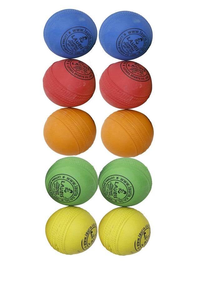 LAURIS Cricket Rubber Ball for Kids Adults for Practice Training and Tournament Gully Indoor Outdoor Standard Size Packet of 10 Pieces in Multicolours - Image 1
