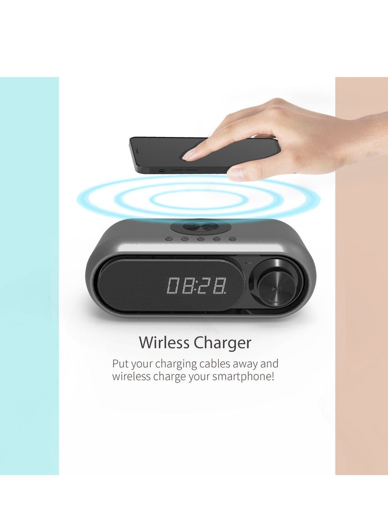 M MIAOYAN Bluetooth Speaker Private Mode Wireless Charger Bluetooth Speaker Wireless Charger LED Clock Alarm Clock Audio Iron Gray 10W