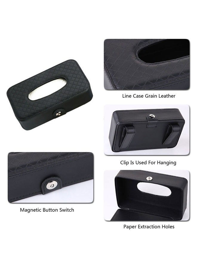 GUSGU Car Tissue Holder, Sun Visor Tissue Holder, Car Visor Napkin Holder, Tissue Paper Holder Dispenser, Napkin Tissue Tray Container, PU Leather Backseat Tissue Paper Box Case for Car/Truck, Black - Image 3