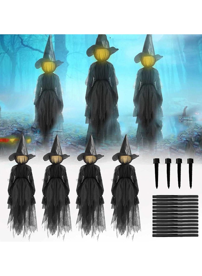 AUTOYSUR 4 Pack 60" Multicolored Light Up Witch Heads for Yard Decor, Witch Yard Sign with Creepy Sound (Sound Activation) for festival Outdoor, Lawn, Yard, Garden, Haunted House Decorations - Image 1