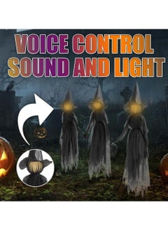 AUTOYSUR 4 Pack 60" Multicolored Light Up Witch Heads for Yard Decor, Witch Yard Sign with Creepy Sound (Sound Activation) for festival Outdoor, Lawn, Yard, Garden, Haunted House Decorations  - Image 5