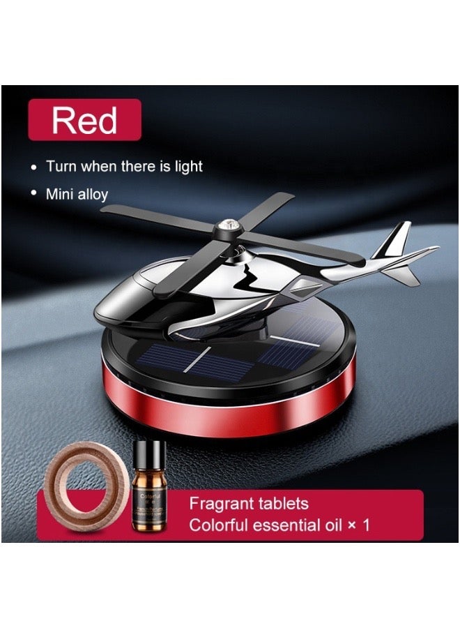معطر هواء سيارة هليكوبتر يعمل بالطاقة الشمسية، إكسسوارات ديكور داخلي تدور تلقائيًا، موزع روائح يعمل بالطاقة الشمسية (أحمر) - Image 2