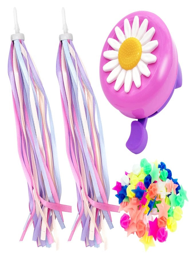 CKANDAY 72 Pcs Bike Wheel Spokes Beads + 1 Kid Bike Bell + 2 Pack Kids Bike Streamers, Spoke Plastic Clip Round Decor Beads, Flower Bicycle Bell, Colorful Bike Handlebar Ribbons Tassel for Girls Boys Scooter - Image 1