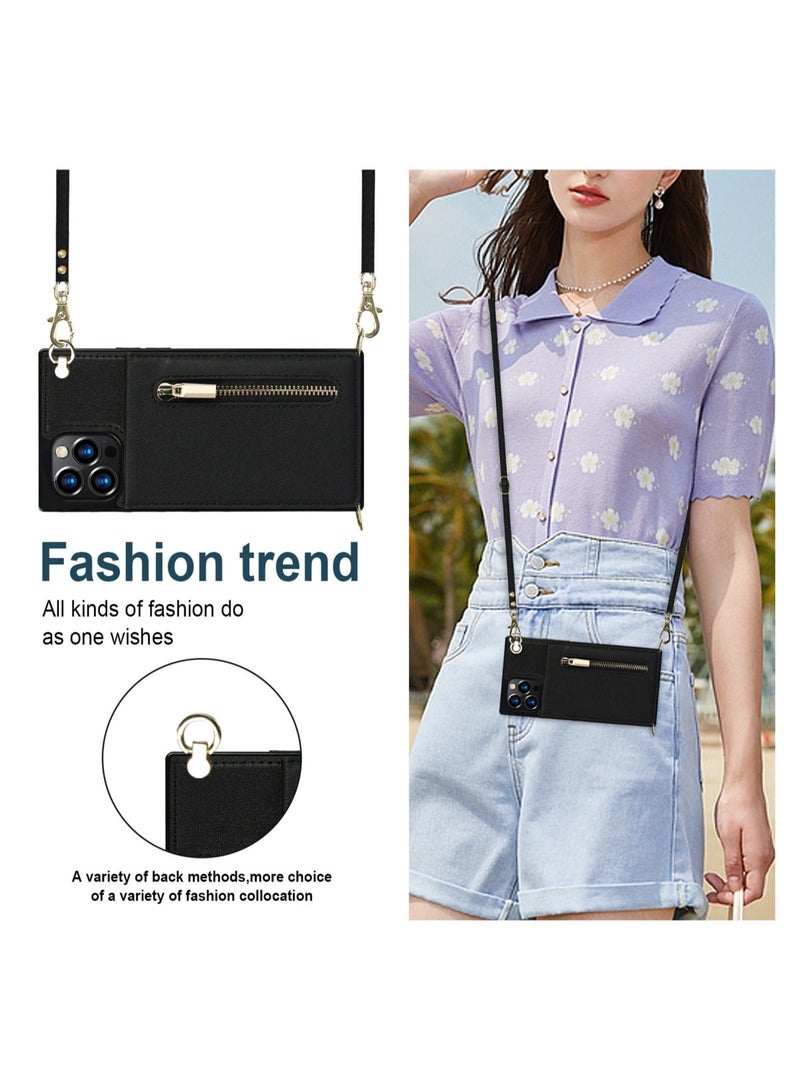 DUNISO Crossbody iPhone 14 Pro Max Case Wallet with Card Holder Flip Leather, iPhone 14 Pro Max Crossbody Case with Adjustable Removable Strap, Kickstand, Zipper Purse, Magnetic Clasp Protective Square Phone Case for Men and Women - Image 4