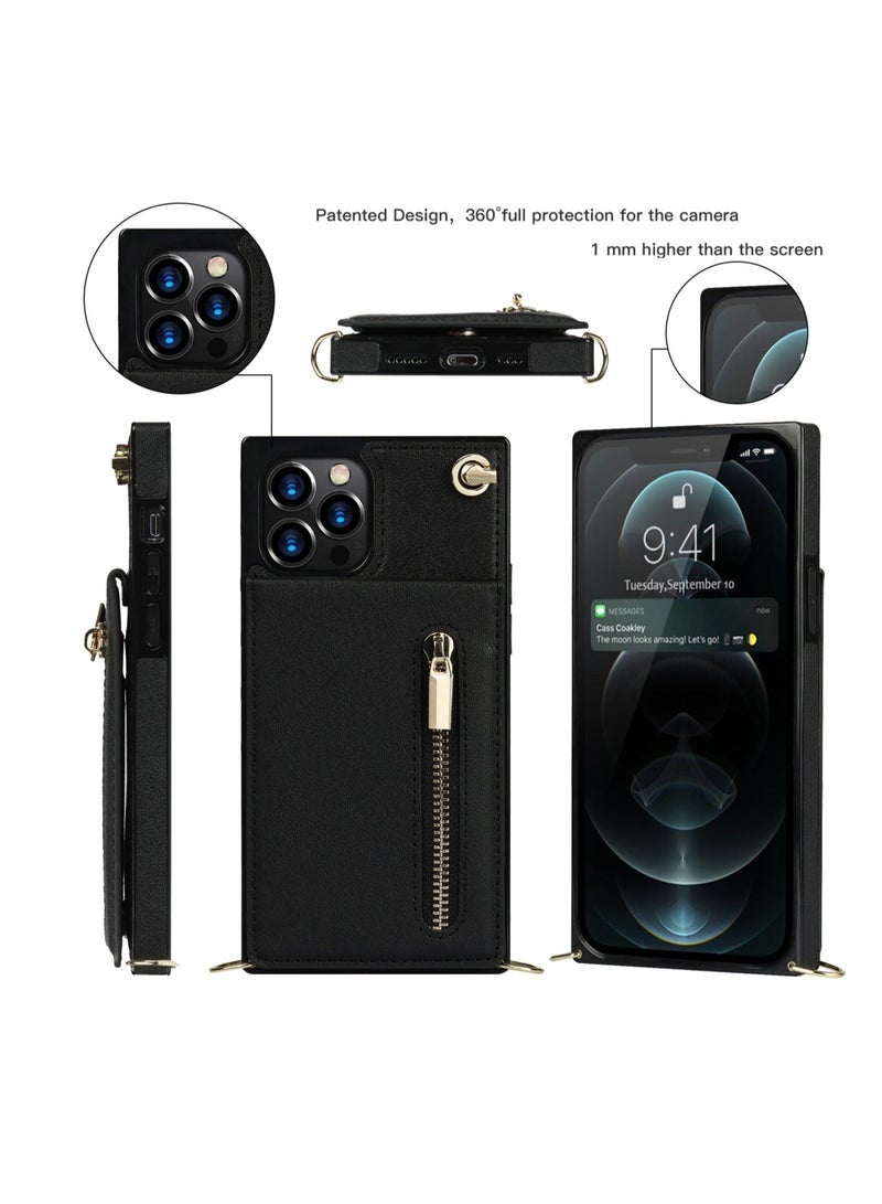 DUNISO Crossbody iPhone 14 Pro Max Case Wallet with Card Holder Flip Leather, iPhone 14 Pro Max Crossbody Case with Adjustable Removable Strap, Kickstand, Zipper Purse, Magnetic Clasp Protective Square Phone Case for Men and Women - Image 2