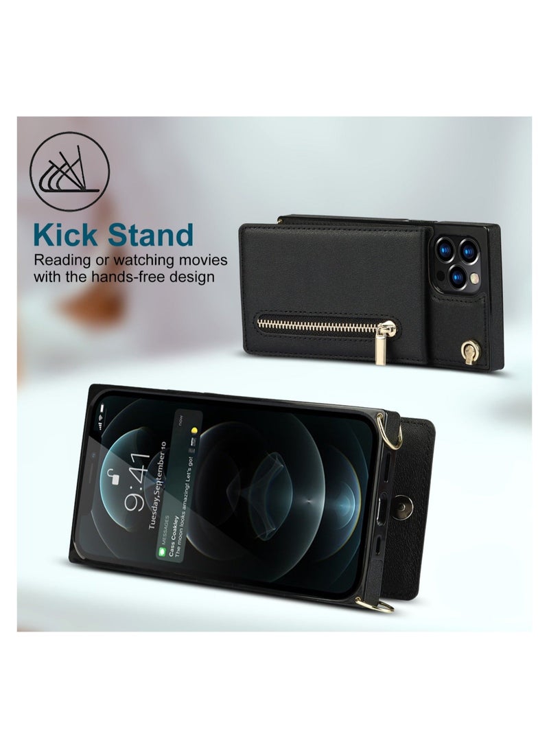 DUNISO Crossbody iPhone 14 Pro Max Case Wallet with Card Holder Flip Leather, iPhone 14 Pro Max Crossbody Case with Adjustable Removable Strap, Kickstand, Zipper Purse, Magnetic Clasp Protective Square Phone Case for Men and Women - Image 3