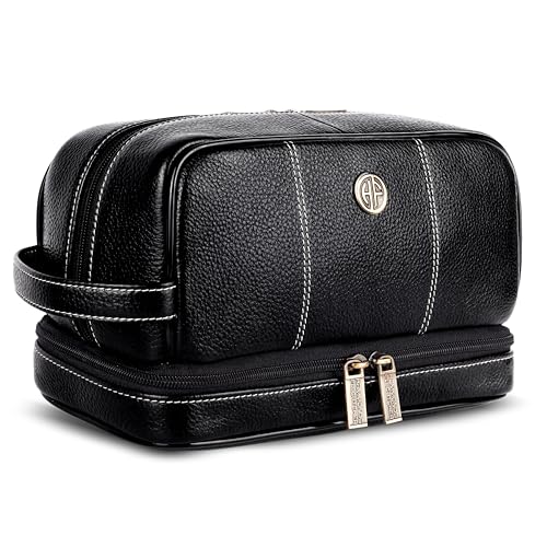 Hammonds Flycatcher Genuine Leather Toiletry Bag for Men and Women Cosmetic Organizer Bag, Travel Organizer Pouch, Shaving Kit Bag for Men Toiletry Pouch for Men with Multiple Pockets - Black - Image 1